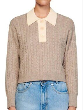 Sandro Cropped Cable-Knit Sweater